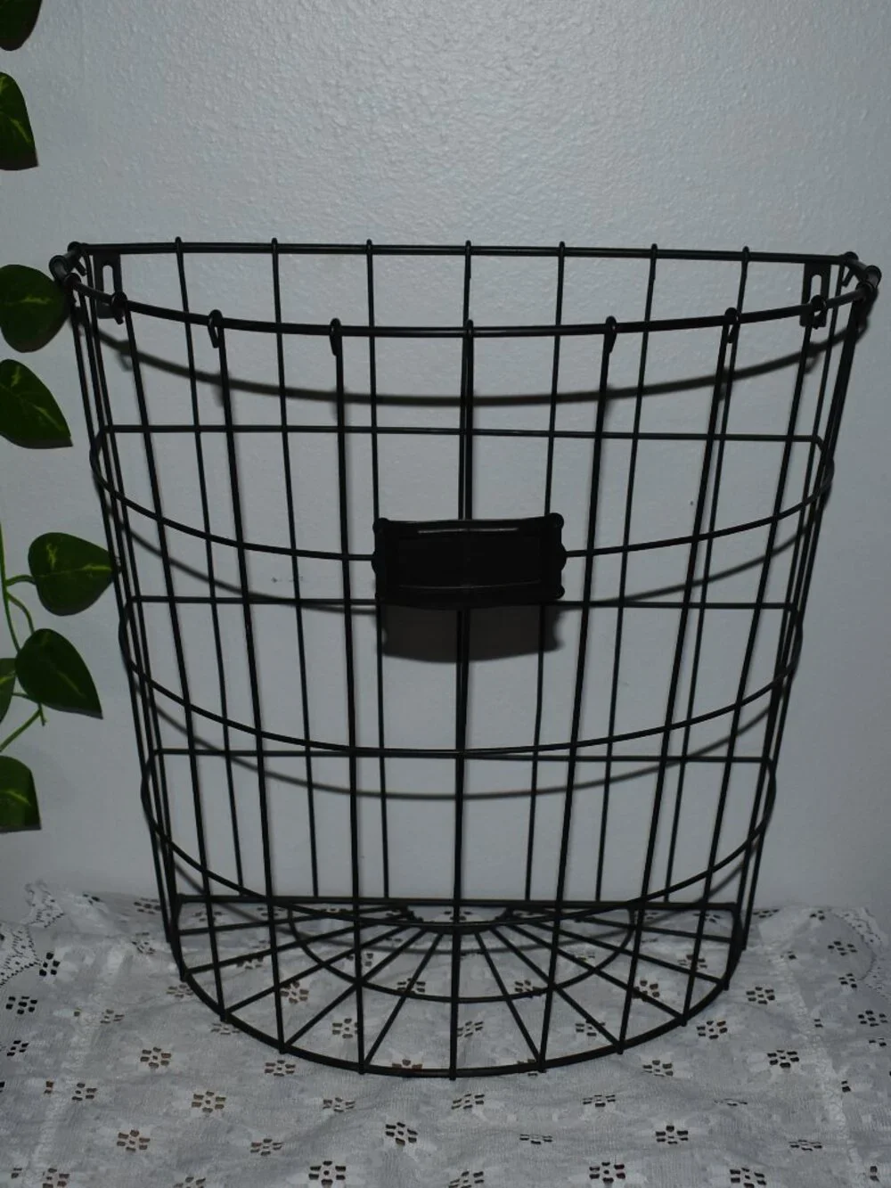 Vintage Black Metal Hanging Potato Basket Rustic Country Farmhouse Kitchen Decor